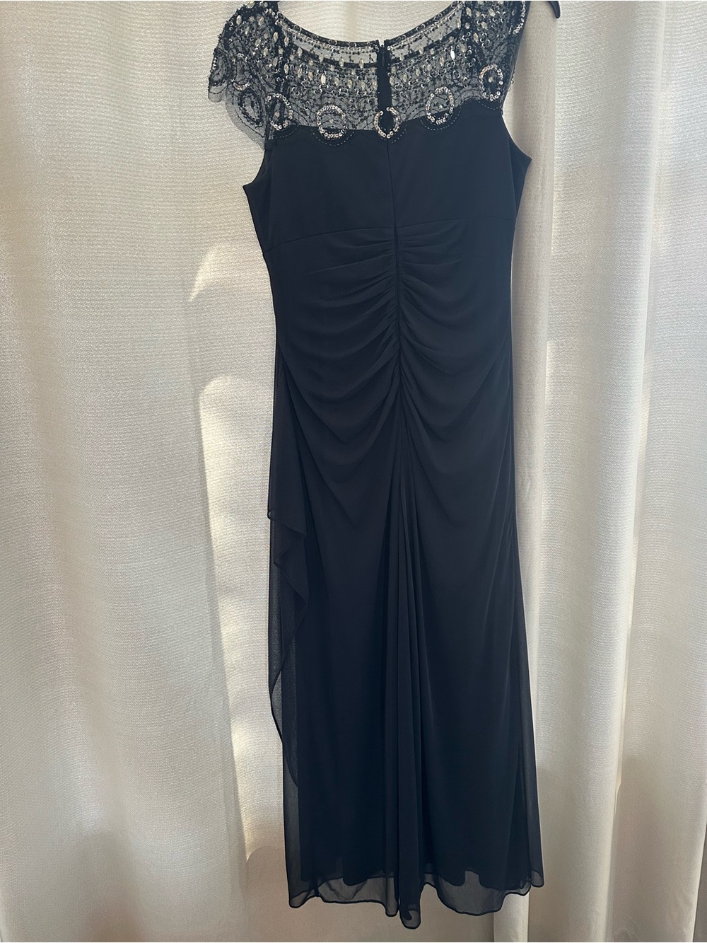 Xscape Navy Rhinestone Beaded and Ruched Formal Evening Gown - Picture 2 of 7